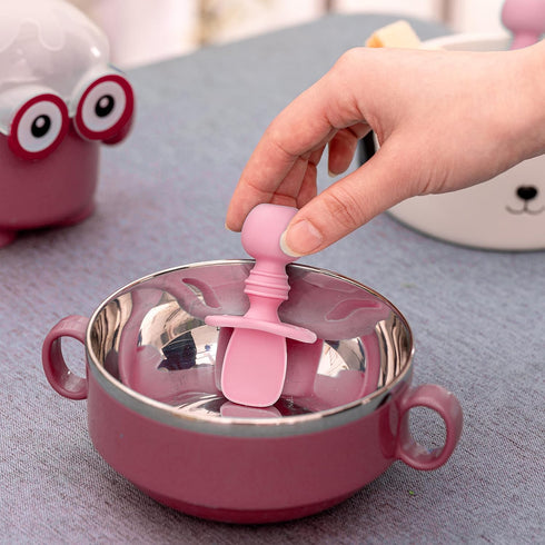 Silikong Silicone Utensils, Baby Fork and Spoon Set, Training Utensils, Baby Led Weaning Stage 1 for Ages 6 Months (Pink)...