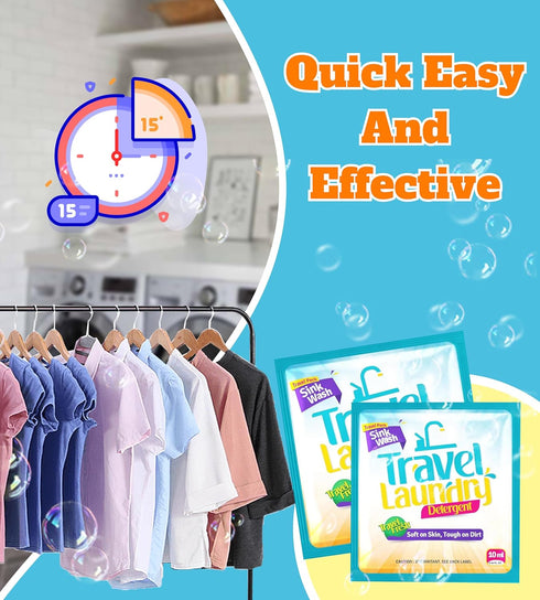 Skywin Travel Laundry Detergent 10 ml - 16 Pack Effective Travel Detergent Packets for Sink Washing - Lightweight Travel Laundry Soap, Internation...