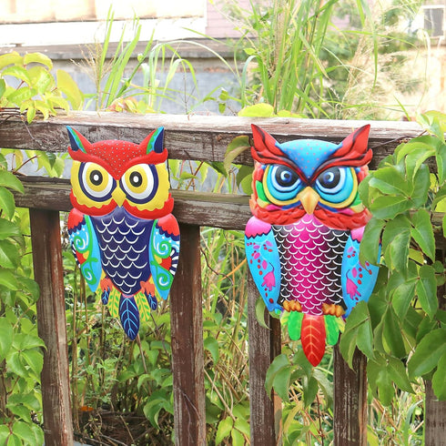 Cruis Cuka Metal Owl Wall Art 13.8 Inch 3D Garden Decor for Outdoor Patio Fence Backyard Decor Lawn Ornaments - Set of 2...