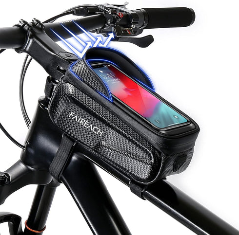 Bike Frame Bag, Large Capacity Top Tube Bike Bag with Sensitive Touch Screen Function & Sun-Visor, Waterproof Bike Phone Bag for Smart Phones 5.5”...