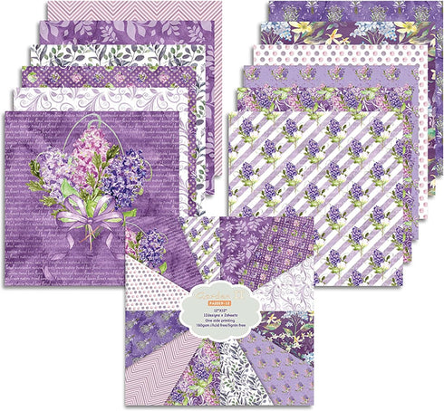 12"x12" Purple Card Paper, Single-Sided Heavyweight Paper Pack, Journaling Scrapbooking Supplies for Crafting Background Aesthetic Room Decor - 24...