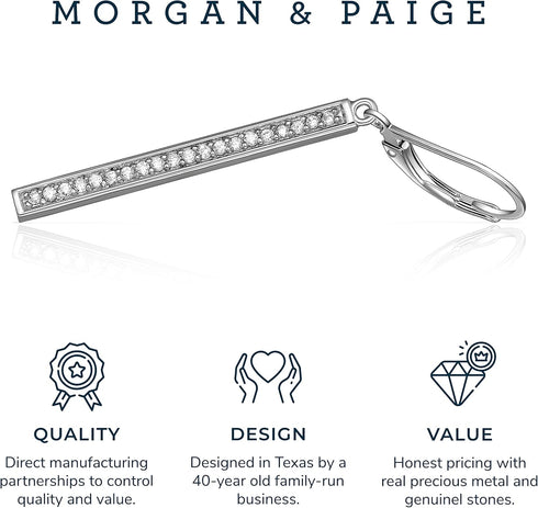 MORGAN & PAIGE .925 Sterling Silver Cubic Zirconia Vertical Bar Drop Earrings 1-3/4" Linear Dangle Earrings For Women...