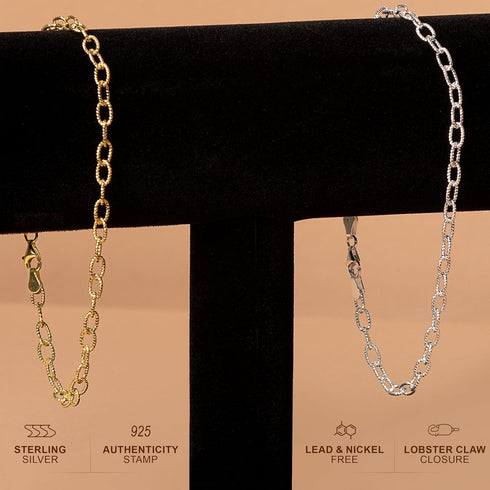 PORI JEWELERS 925 Sterling Silver 4.5mm Filo Chain Link Anklet - Available in Silver or Yellow...