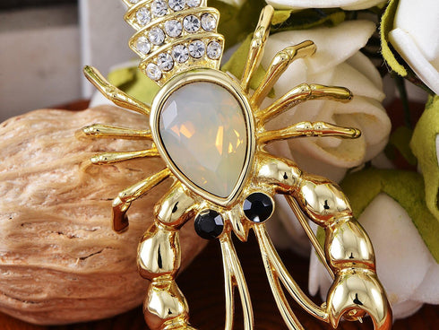 Alilang Vintage Inspired Golden Tone Shine Clear Crystal Opal Lobster Brooch Pin...