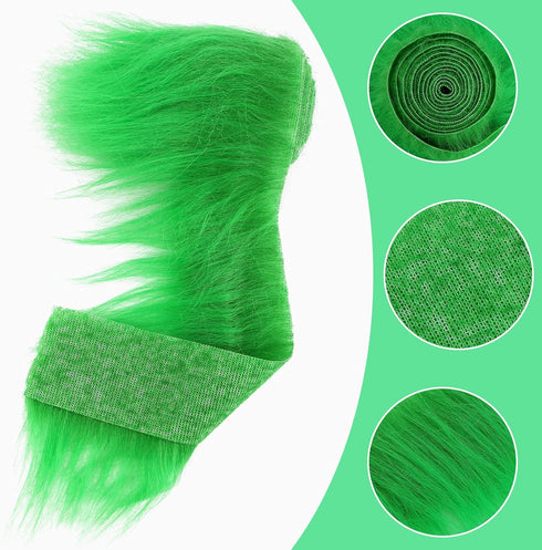 Shaggy Plush Faux Fur Fabric Precut Strips 2x60inch Green Fur Fluffy Fuzzy Craft Fur for Gnomes Beard Santa Claus Hair Dwarf Cosplay Costume DIY C...