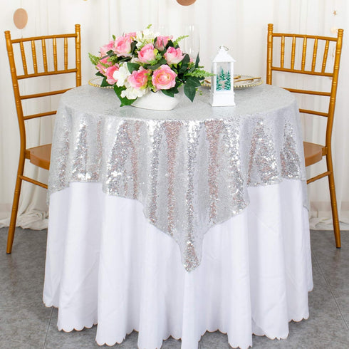 ShinyBeauty Sequin Tablecloth 36x36-Inch-Silver Square Glitter Table Cover Silver Table Cloths for Parties-190626J...