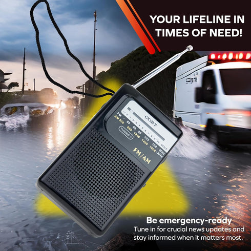 Coby Portable AM/FM Radio, Retro Pocket Radio for Indoor or Outdoor Use, Emergency-Preparedness Essential, 800-Hour Battery, Powerful Speakers, In...