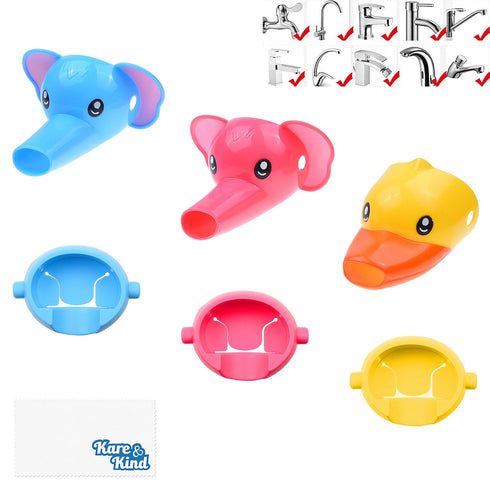Kare & Kind Animal Shaped Faucet Extenders - 3 Pack - Fun Water Spouts for Toddlers, Kids, Children - Promotes Personal Hygiene and Handwashing - ...
