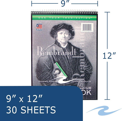 Rembrandt Topbound Spiral Drawing Art Sketchbook, 9" x 12" 30 Sheets, 60# White Drawing Paper...