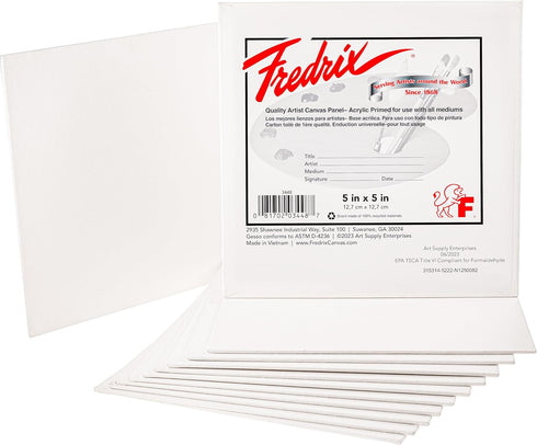 FREDRIX Artist Series Primed Canvas Panels, 5" x 5", Pack of 12...