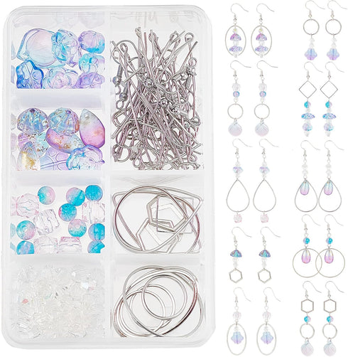 SUNNYCLUE 1 Box DIY 10 Pairs Purple Glass Beads Earring Making Kits Flower Petal Teardrop Dog Paw Glass Beads Brass Linking Rings & Earring Hooks ...