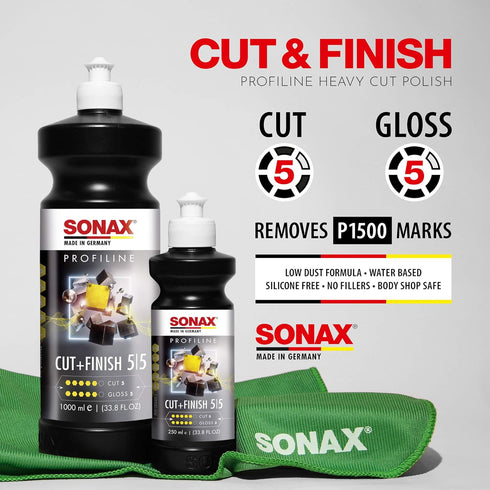 SONAX Cut & Finish 225141 | High Performing Polish/Compound | Rated 5 Cut & 5 Gloss | Removes Paint Defects, P1500 Sanding Marks & Water Spots | L...