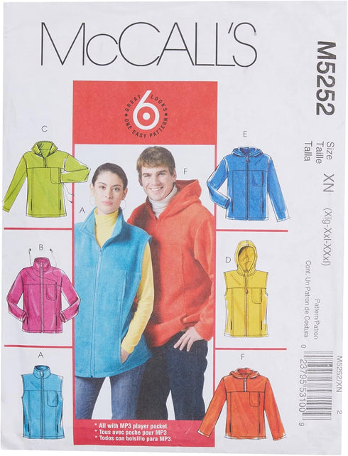 McCall's Patterns M5252 Misses/Men's Unlined Vest and Jackets, Size XN (XLG-XXL-XXXL)...