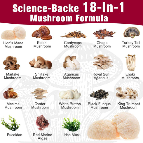 Sublingual Mushroom Complex 4000mg, 18-in-1 Lions Mane Mushroom Supplement with Reishi, Cordyceps, Chaga, Turkey Tail & Seaweed, Mushrooms for Imm...