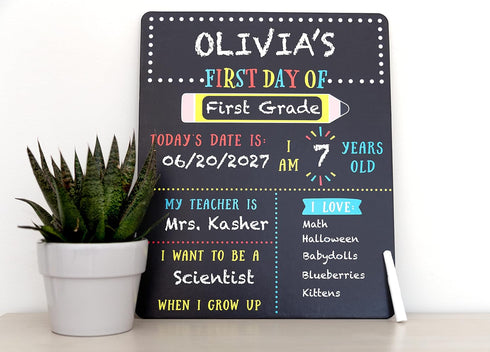 Kate & Milo First and Last Day of School Reversible Chalkboard, Reusable Photo Sharing Prop with Included Chalk, Back to School Pictures, Double S...