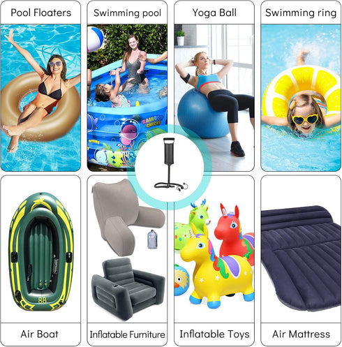 Hand Pump - Double Quick Air Pump for Inflatable, Hand Held Air Pump Rapid Inflation Portable Manual Air Pump with 3 Nozzle for Outdoor, Swimming ...