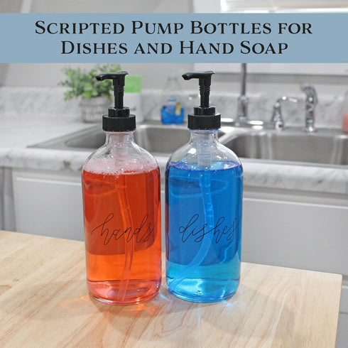 Cornucopia Brands 16oz Hands Dishes Pump Bottles (Clear, Set of 2); Pump Dispensers for Kitchen and Home...