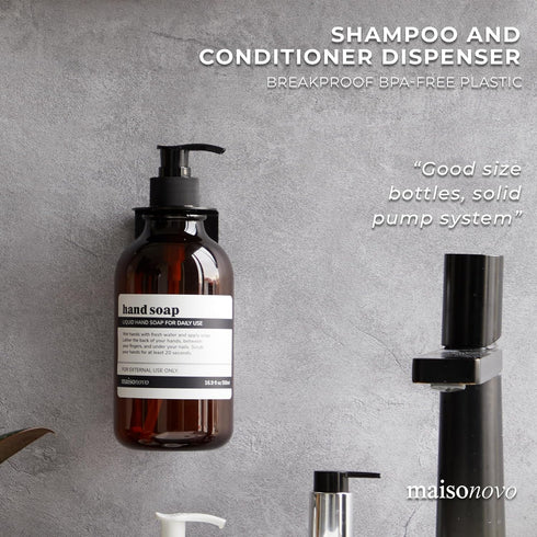 MaisoNovo Shampoo and Conditioner Dispenser - Shower Soap Dispenser Wall Mounted - 16.9 fl oz Set of 1 Amber Plastic Bottles Black Pump - Shampoo ...
