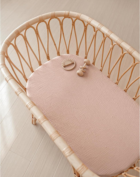 Konssy 2 Pack Muslin Fitted Bassinet Sheets for Baby Girl Boy, Soft Breathable Baby Bassinet Sheets Fit for Baby Bassinets, Cradle, Moses Basket O...