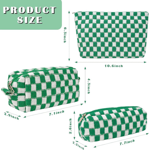 3 pcs Makeup Bags Checkered Cosmetic Travel Bag Toiletry Organizer Bag Aesthetic Portable Accessories Pouch Cute Chessboard Makeup Brushes Storage...
