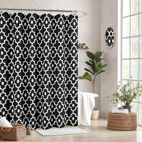 Biscaynebay Textured Fabric Shower Curtains for Bathroom 72" X 72", Black Morocco Pearl Printed Linen Modern Hotel Luxury Quality Cloth Bath Curta...