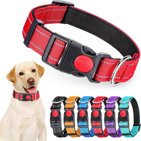 6 Pack Reflective Dog Collar with Safety Locking Buckle Soft Padded Breathable Nylon Pet Collar Adjustable Puppy Collar for Puppy Small Medium Lar...