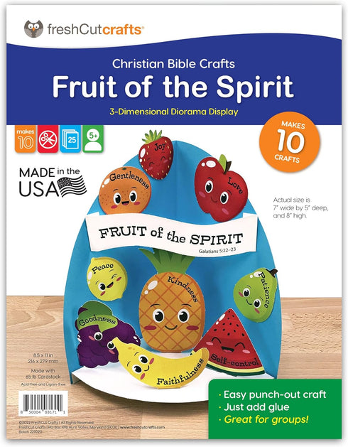 FreshCut Crafts Fruit of The Spirit Easy 3-D Punch-Out Bible Craft Kit – Makes 10 Tabletop Display Crafts for Sunday School, Homeschool Classrooms...