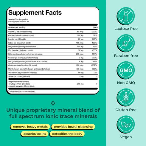 Premium Blend of 52 Trace Minerals Complex with Essential Minerals in Chelated Form – All Natural and 100% Organic - 120 Capsules - Full Spectrum ...