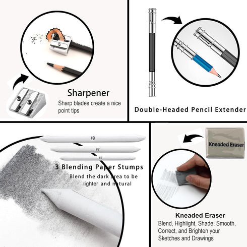 KALOUR Sketching Coloring Art Set - 38 Pieces Drawing Kit with Sketch Pencils,Watercolor Pencils,Charcoal,Brush,Eraser -Portable Zippered Travel C...