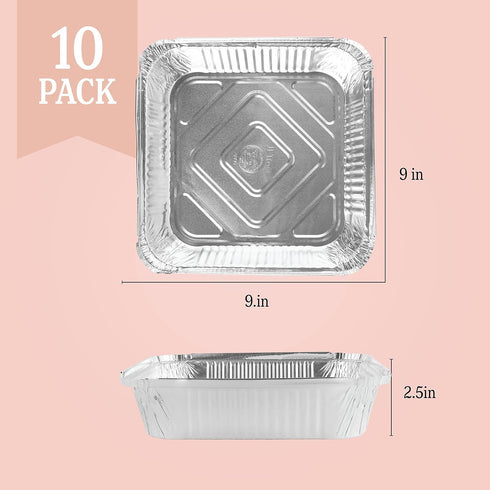 PLASTICPRO Disposable 9'' X 9'' X 2'' Inch Square Aluminum Tin Foil Baking Pans Bakeware - Cookware Perfect for Baking Cakes, Breads, Brownies, Br...