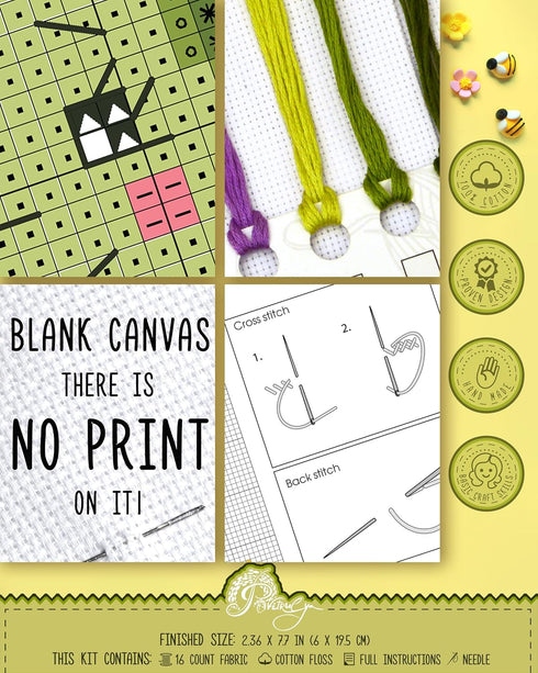 Povitrulya Counted cross stitch kit Mamacado - Embroidery set for DIY bookmark with 16 count blank Aida fabric, paper pattern and presorted floss...