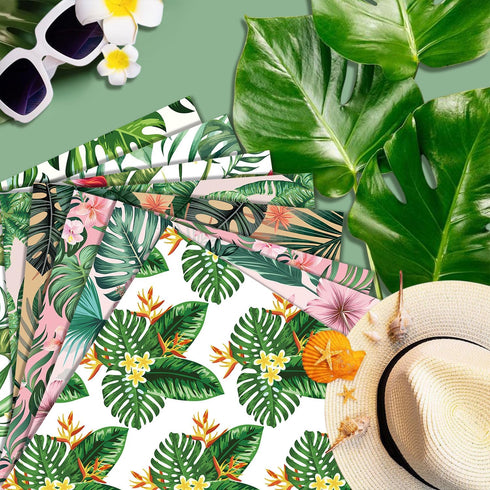 24 Sheets Tropical Plants Pattern Paper Set, 12"x12" Tropical Palm Leaves Patterned Cardstock Paper Tropical Flowers Scrapbooking Supplies Paper O...