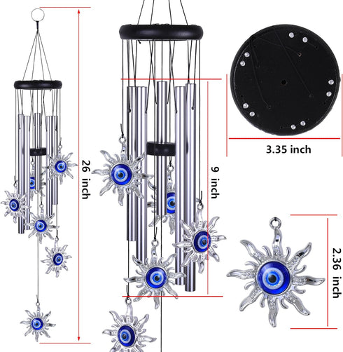 Blue Evil Eye Sun Wind Chimes Outdoor Decor, Mobile Sun Evil Eye Windcatcher, Evil Eye Sun Wind Bells, Sun Blue Evil Eye Amulet Wind Chimes for Ho...