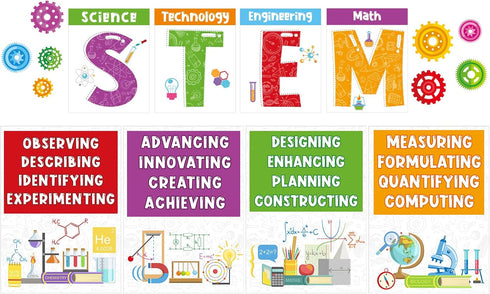 Zonon 40 Pcs Stem Science Bulletin Board Set Stem Classroom Decorations Scientist Posters Gear Shaped Cutouts Teachers Banner Wall Decor for Pre S...