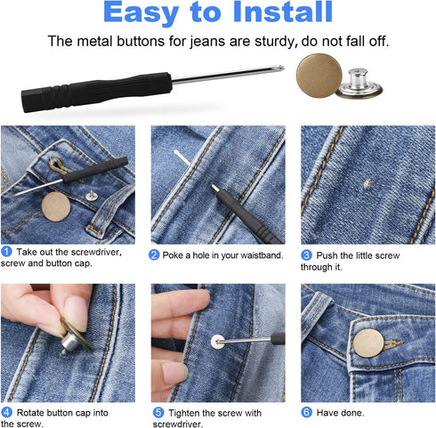 26 Sets Buttons for Loose Jeans, No Sew Jeans Button Replacement, Pants Button Tightener for Waist, Button Pins for Jeans to Make Smaller, Reusabl...