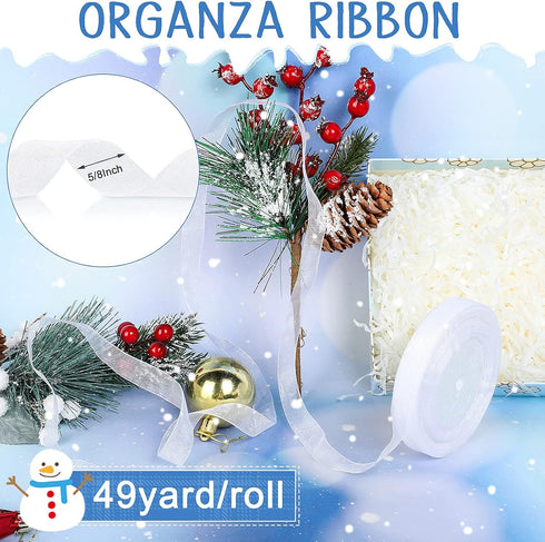 WILLBOND 98 Yards 5/8 Inch White Sheer Organza Ribbon for Gifts Wrapping Organza Satin Chiffon Ribbon for Wedding Bouquet, Christmas Decoration, C...