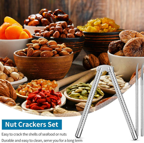Nut Crackers and Picks, Stainless Steel Nutcracker Silver Metal Shell Cracker for Seafood Nuts (6)...