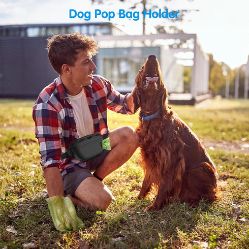 2 in 1 Dog Treat Pouch with Training Clicker, Silicone Treat Bag with Dog Waste Bag Dispenser, Waist Belt for Pet Training, Stronger Magnetic Clos...