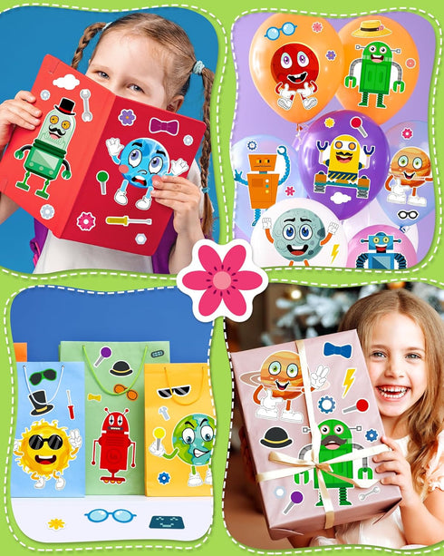 Benresive 24 Sheets Robotics & Space Party Favors for Kids 3-5 4-8, Face Stickers for Kids, Crafts Activities for Toddlers 1-3 2-4 3-5, Make Your ...
