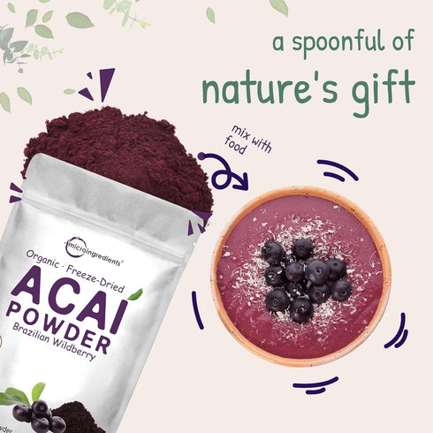 Organic Acai Powder, 8oz | 100% Natural Fruit Powder | Freeze-Dried Brazilian Wildberry Source | No Sugar & Additives | Great Flavor for Drinks, S...