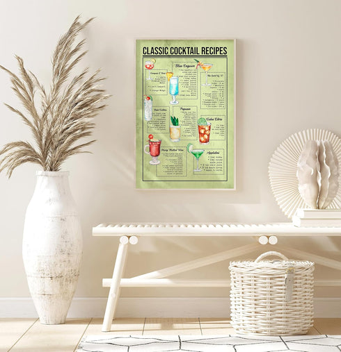 VLPGifts Classic Cocktail Recipes Posters - Set Of 3 Posters - Wall Decor Poster - Beverage Decor Poster - Bar Decorations Poster, 11”x17”, White...