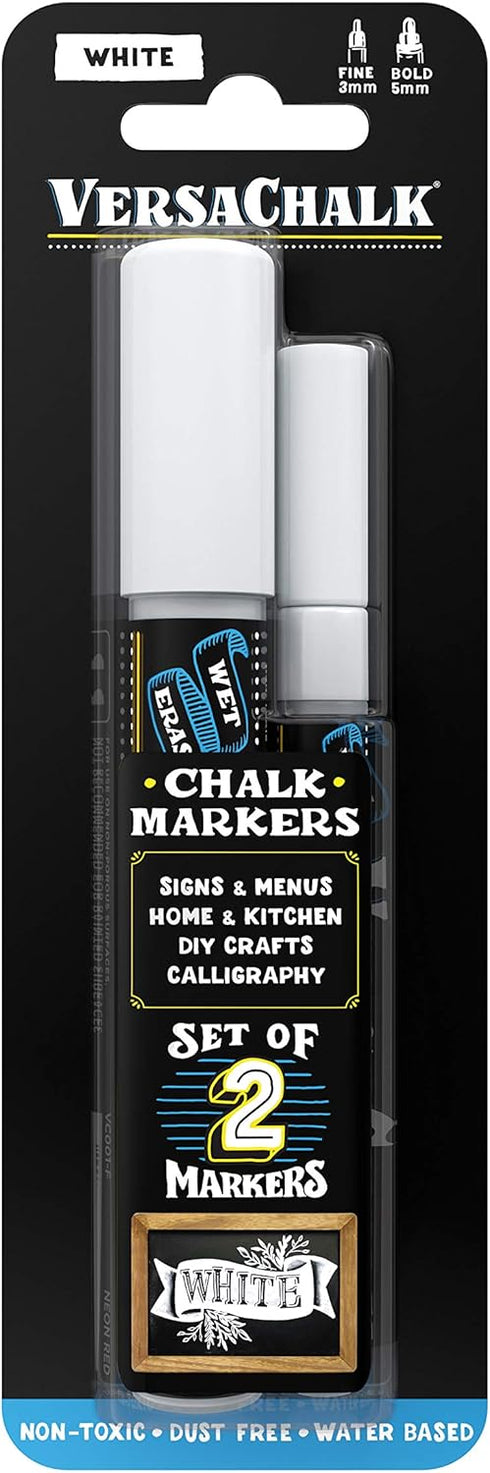 VersaChalk White Chalkboard Chalk Markers - Wet Erase Dustless Chalk Ink Paint Marker for Blackboard, Dry Erase White Board, Chalkboard Sign (COMB...
