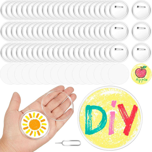 XunYee 25 Set Clear Acrylic Buttons Clear Plastic Craft Button with Pin, Blank Paper and Card Removal Tool, Pins Buttons Design for DIY Crafts, Pi...