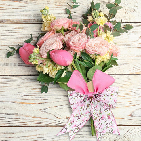 2 Rolls 20 Yards Pink Floral Wired Edge Ribbon Magnolia Flower Printed Burlap Ribbon for Gift Wrapping Bow Wreath Making for Birthday Wedding Craf...