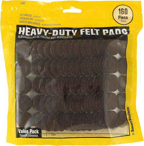 8827 Heavy Duty Self Adhesive Furniture Felt Pads 1-Inch Round Brown 160-Piece Value Pack in Resealable Bag...