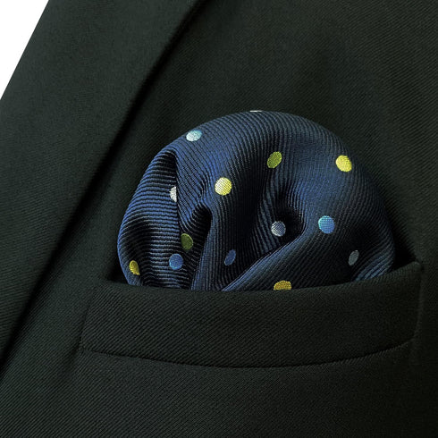 S&W SHLAX&WING Ties for Men Dark Blue with Yellow White Green Matching Pocket Square Only...