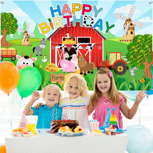 Tatuo Farm Birthday Party Decorations Backdrop Banner Farm Animals Barn Background Large Barnyard Animal Photography Backdrop for Themed Birthday ...