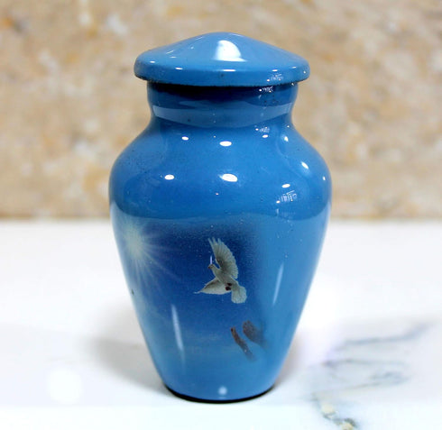 Esplanade Metal Mini Cremation Urn Keepsake Memorial Jar Pot Container |Small Urn for Funeral Ashes Burial | White Pigeon Printed Keepsake | Blue ...