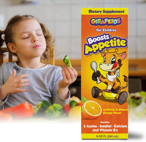 GirafKids Appetite Vitamins for Kids – 8Fl Oz Appetite Boost Syrup – L-Lysine, Inositol, Calcium and Vitamins – Orange Flavor – Premium Energy Boo...
