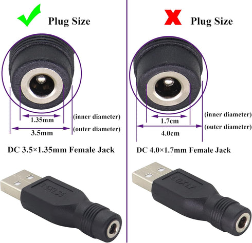 (2 Pack) USB to DC 3.5×1.35mm Power Adapter 5 Volt USB 2.0 A Male to DC 3.5×1.35 mm Female Jack DC 5V Barrel Power Plug Charger Cord Connector for...